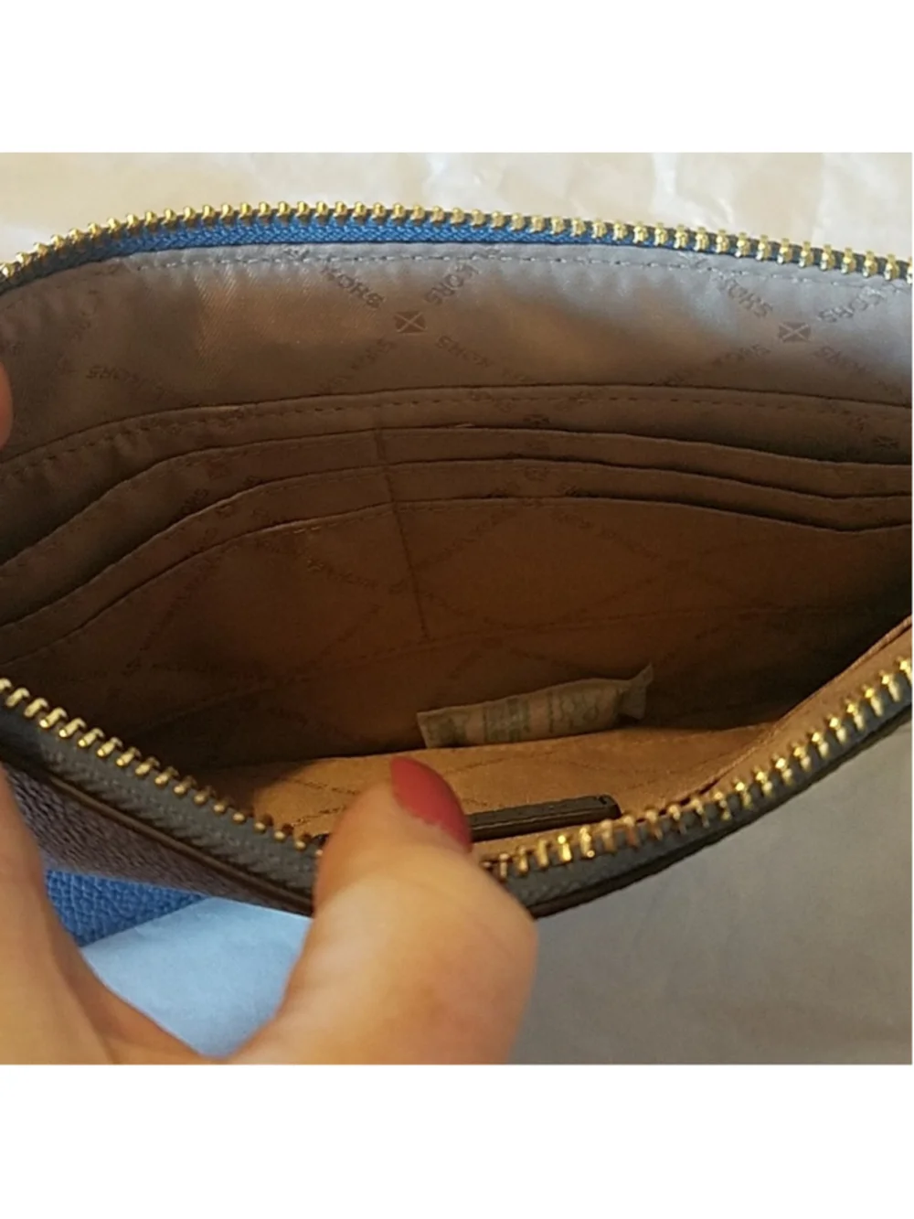 Michael Kors XL zip Clutch Denim Blue NEW